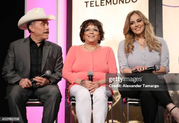 Don Pedro Rivera, Dona Rosa Rivera and Rosie Rivera are seen at the introduction of the cast of "Jenni Rivera: Mariposa de Barrio" at Telemundo...