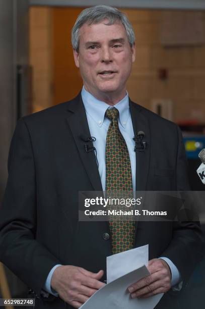 Robert P. "Bob" McCulloch, Prosecuting Attorney for St. Louis County speaks to the media during a news conference on March 13, 2017 in Clayton,...