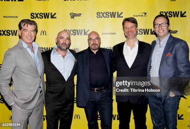 Pierce Brosnan, Philipp Meyer, Joel Stillerman, Kevin Murphy and Charlie Collier attend AMC's 'The Son' premiere and panel with Pierce Brosnan,...