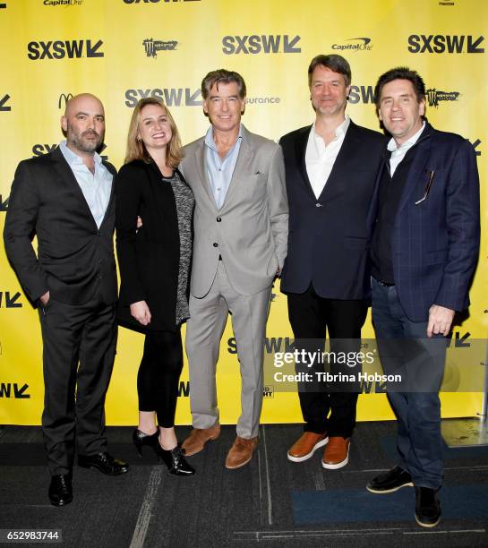 Philipp Meyer, Jenna Santoianni, Pierce Brosnan, Kevin Murphy and Tom Lesinski attend AMC's 'The Son' premiere and panel with Pierce Brosnan, Philipp...