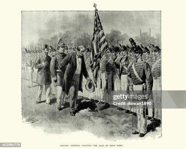 general sherman salutieren die flagge in west point - west point new york stock-grafiken, -clipart, -cartoons und -symbole