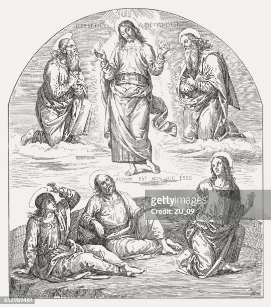 verklärung, gemalt (1496-1500) von perugio, collegio del cambio, perugia, italien - transfiguration of jesus stock-grafiken, -clipart, -cartoons und -symbole
