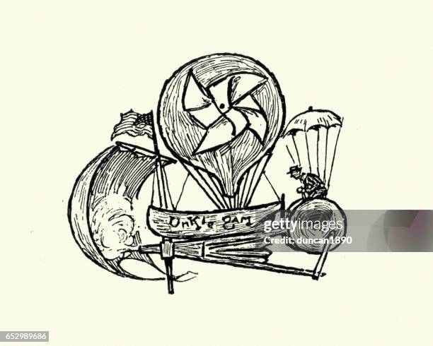 surreal steampunk flying machine - steampunk stock illustrations