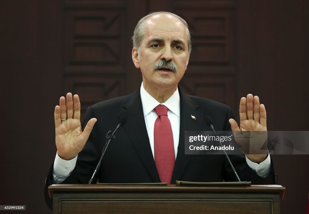 Turkish Deputy PM Kurtulmus speaks to press in Ankara