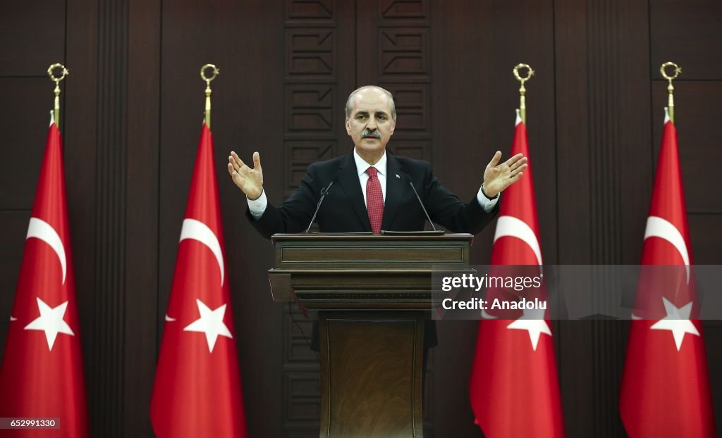Turkish Deputy PM Kurtulmus speaks to press in Ankara