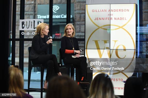 Gillian Anderson and Jennifer Nadel attend the Build Series to discuss their new book 'We: A Manifesto for Women Everywhere' at Build Studio on March...