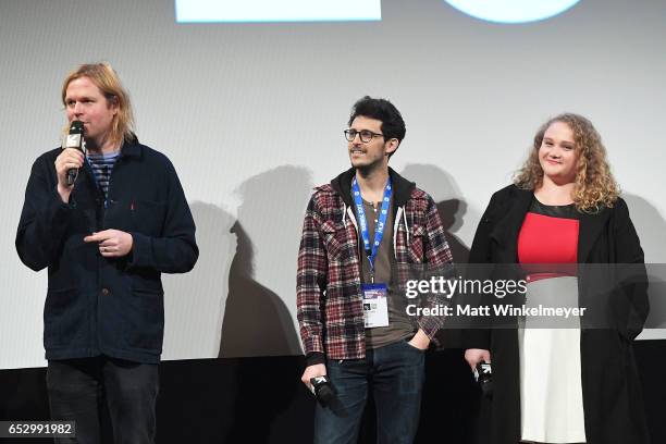 Director Geremy Jasper, producer Noah Stahl, and actress Danielle Macdonald speak onstage during the "Patti Cake$" premiere 2017 SXSW Conference and...