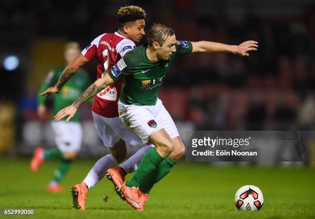 Munster , Ireland - 13 March 2017; Karl Sheppard of Cork City in action against Tobi Adebayo-Rowling of Sligo Rovers during the SSE Airtricity League...