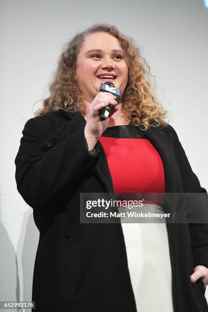 Actress Danielle Macdonald speaks onstage during the "Patti Cake$" premiere 2017 SXSW Conference and Festivals on March 13, 2017 in Austin, Texas.