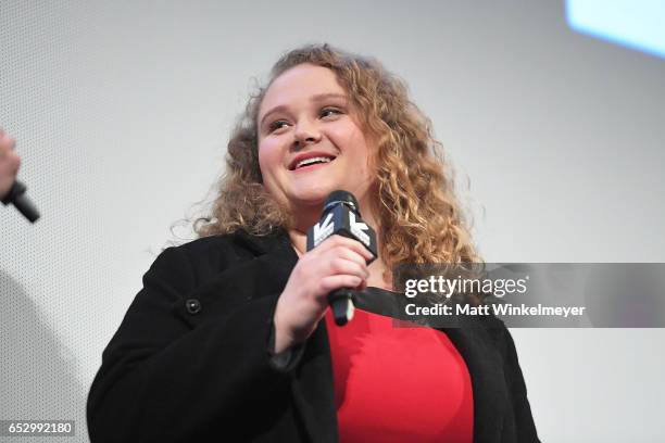 Actress Danielle Macdonald speaks onstage during the "Patti Cake$" premiere 2017 SXSW Conference and Festivals on March 13, 2017 in Austin, Texas.