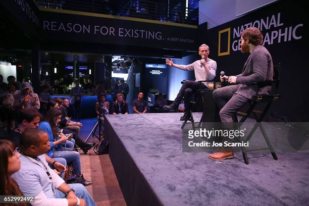 Steven Kotler and Seth Porges speak onstage during the "Nat Geo Further Base Camp" At SXSW 2017 - Day 4 on March 13, 2017 in Austin, Texas.