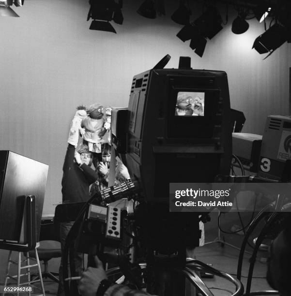 Puppeteers rehearse for an episode of Sesame Street at Reeves TeleTape Studio in 1970 in New York City, New York.