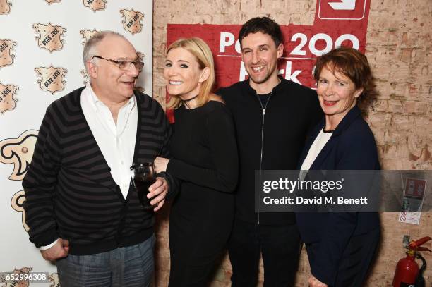 Playwright Stewart Permutt, Michelle Collins, Joe Coen and Celia Imrie attend the press night performance of "A Dark Night In Dalston" at the Park...