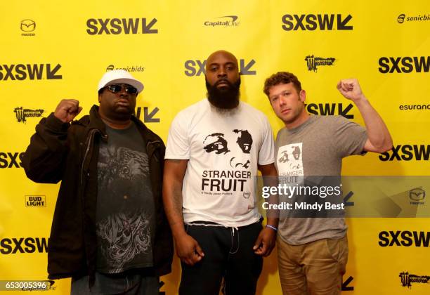 Bernard Ewings, Michael Brown Sr, and director Jason Pollock attend 'Stranger Fruit: What Really Happened in Ferguson to Mike Brown?' during 2017...