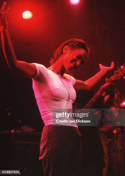 Dee C Lee performing on stage at London, 1996. Possibly The Forum, date unknown.