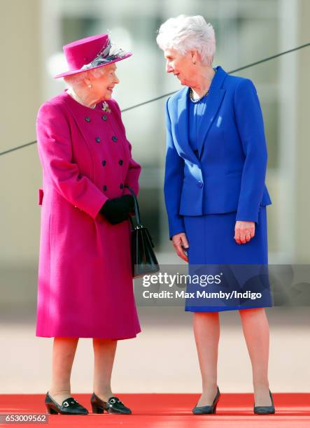 Queen Elizabeth II and Louise Martin, President of the Commonwealth Games Federation, attend the launch of The Queen's Baton Relay for the XXI...