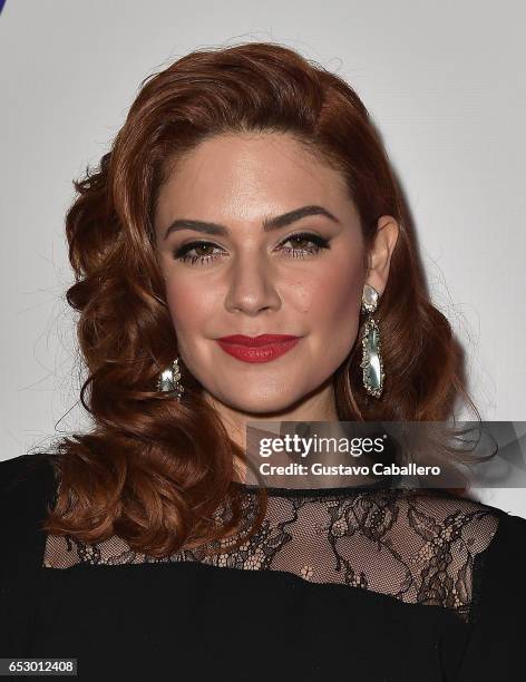 Angelica Celaya is seen at the introduction of the cast of 'Jenni Rivera: Mariposa de Barrio' at Telemundo Studios on March 13, 2017 in Miami,...