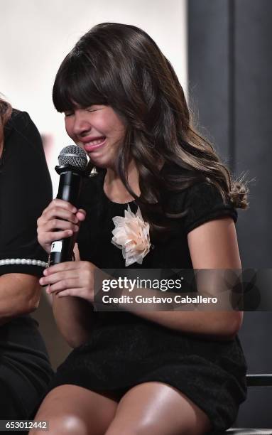 Regina Orquin is seen at the introduction of the cast of 'Jenni Rivera: Mariposa de Barrio' at Telemundo Studios on March 13, 2017 in Miami, Florida.