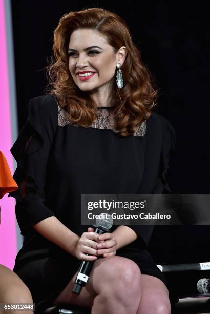 Angelica Celaya is seen at the introduction of the cast of 'Jenni Rivera: Mariposa de Barrio' at Telemundo Studios on March 13, 2017 in Miami,...