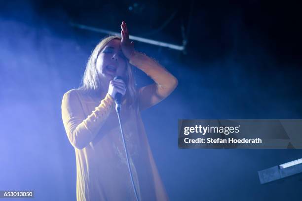 Singer Katie Stelmanis of Austra performs live on stage during a concert at Astra on March 13, 2017 in Berlin, Germany.