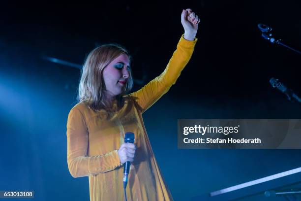 Singer Katie Stelmanis of Austra performs live on stage during a concert at Astra on March 13, 2017 in Berlin, Germany.