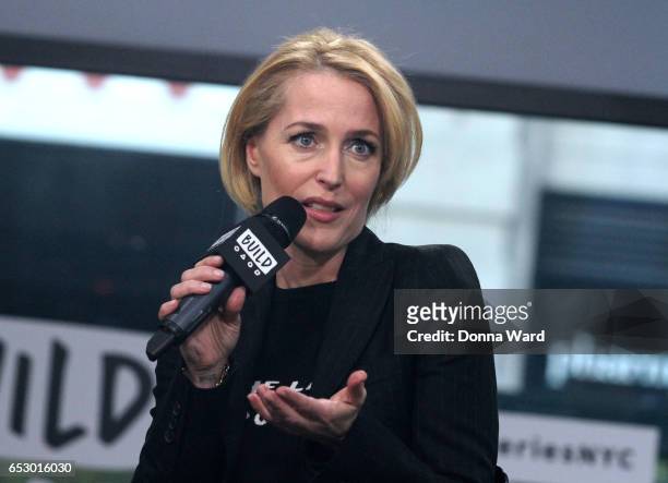 Gillian Anderson discusses "We: A Manifesto For Women Everywhere" during the BUILD Series at Build Studio on March 13, 2017 in New York City.