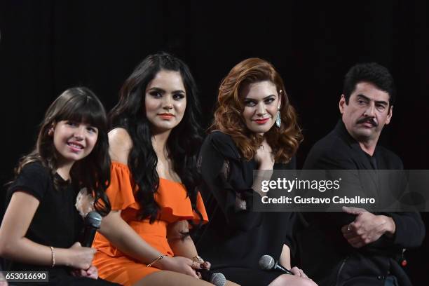 Regina Orquin,Samadhi Zendejas,Angelica Celaya and Gabriel Porras are seen at the introduction of the cast of 'Jenni Rivera: Mariposa de Barrio' at...