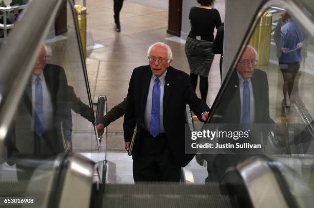 Sen. Bernie Sanders arrives at the U.S. Capitol on March 13, 2017 in Washington, DC. The U.S. Senate voted to confirm Seema Verma, U.S. President...