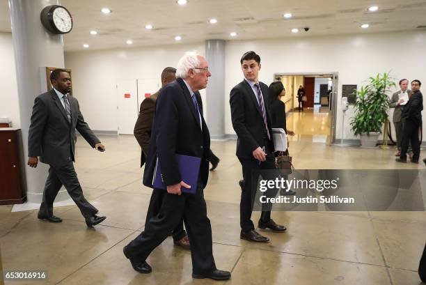 Sen. Bernie Sanders arrives at the U.S. Capitol on March 13, 2017 in Washington, DC. The U.S. Senate voted to confirm Seema Verma, U.S. President...