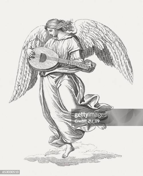 angel musician, painted (1499-1505) by luca signorelli, san brizio, orvieto - renaissance angel stock illustrations