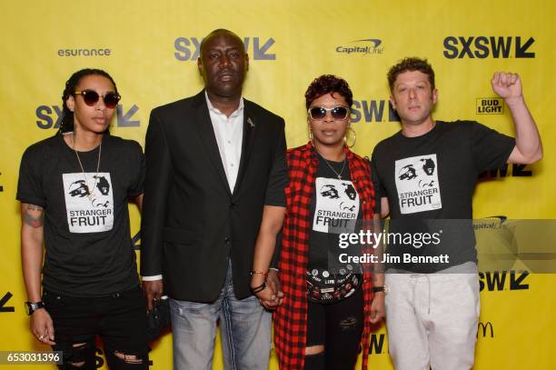 KeyAnna Ewing, Mike Brown's attorney Benjamin Crump, Mike Brown's mother Lezley McSpadden and director Jason Pollock walk the red carpet at the SxSW...