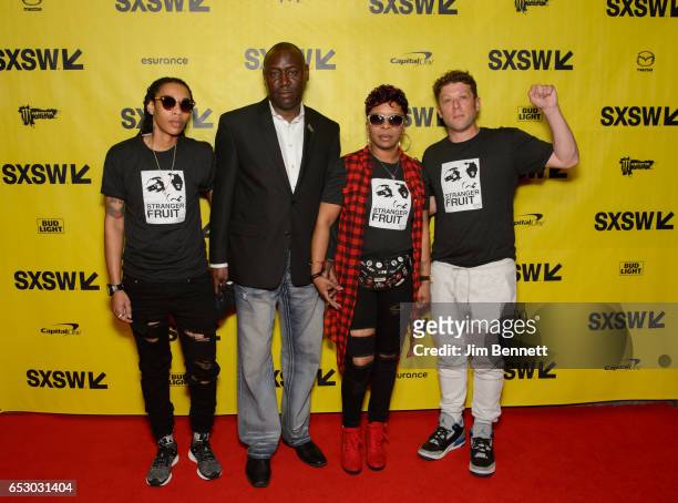 KeyAnna Ewing, Mike Brown's attorney Benjamin Crump, Mike Brown's mother Lezley McSpadden and director Jason Pollock walk the red carpet at the SxSW...