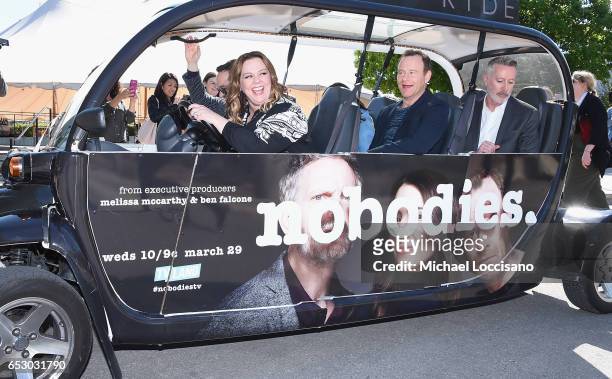 Actress Melissa McCarthy, Executive Producer/Creator Larry Dorf and Executive Producer Michael McDonald attend the "Nobodies" premiere during 2017...