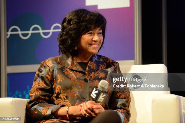 Cheryl Boone Isaacs, President of the Academy of Motion Picture Arts and Sciences speaks onstage at 'A Conversation with Cheryl Boone Isaacs' during...