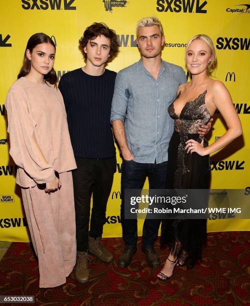 Actors Maia Mitchell, Timothee Chalamet, Maika Monroe and Alex Roe attend Imperative Entertainment's "Hot Summer Nights" SXSW world premiere at...