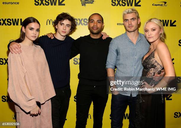 Maia Mitchell, Timothee Chalamet, Elijah Bynum, Alex Roe and Maika Monroe attend Imperative Entertainment's "Hot Summer Nights" SXSW World Premiere...