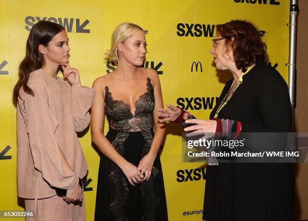 Maia Mitchell, Maika Monroe and SXSW Diretor of Film Janet Pierson attend Imperative Entertainment's "Hot Summer Nights" SXSW world premiere at...