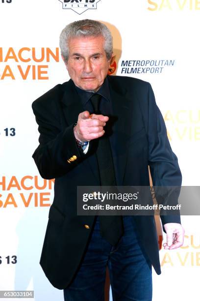Director of the movie, Claude Lelouch attends the "Chacun sa vie" Paris Premiere at Cinema UGC Normandie on March 13, 2017 in Paris, France.