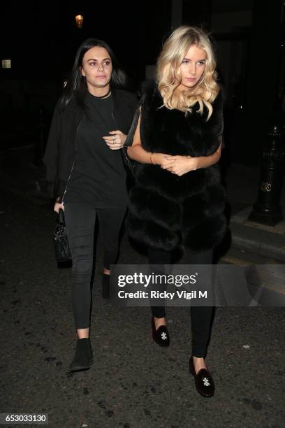 Lottie Moss on a night out with a friend leaving Eight Over Eight restaurant on March 13, 2017 in London, England.