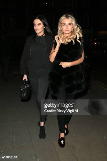 Lottie Moss on a night out with a friend leaving Eight Over Eight restaurant on March 13, 2017 in London, England.