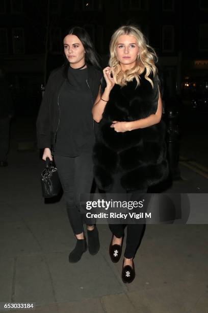 Lottie Moss on a night out with a friend leaving Eight Over Eight restaurant on March 13, 2017 in London, England.