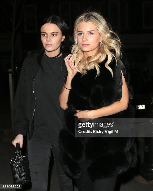 Lottie Moss on a night out with a friend leaving Eight Over Eight restaurant on March 13, 2017 in London, England.