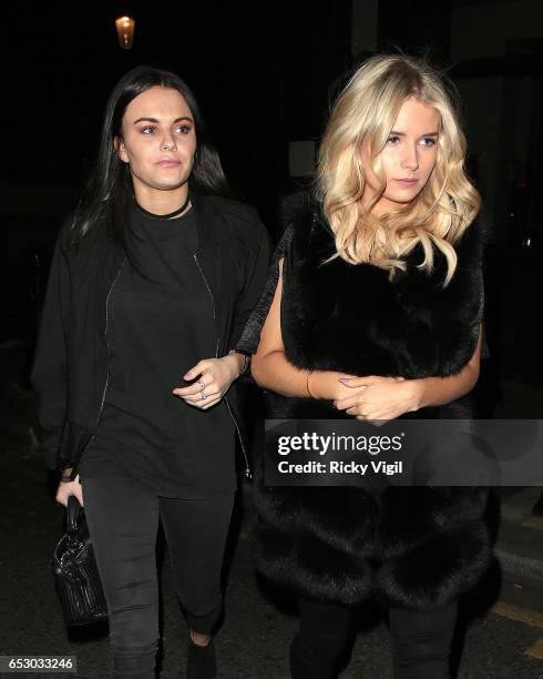 Lottie Moss on a night out with a friend leaving Eight Over Eight restaurant on March 13, 2017 in London, England.