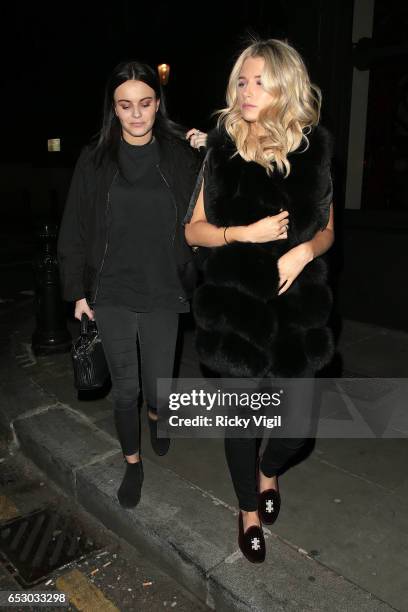 Lottie Moss on a night out with a friend leaving Eight Over Eight restaurant on March 13, 2017 in London, England.