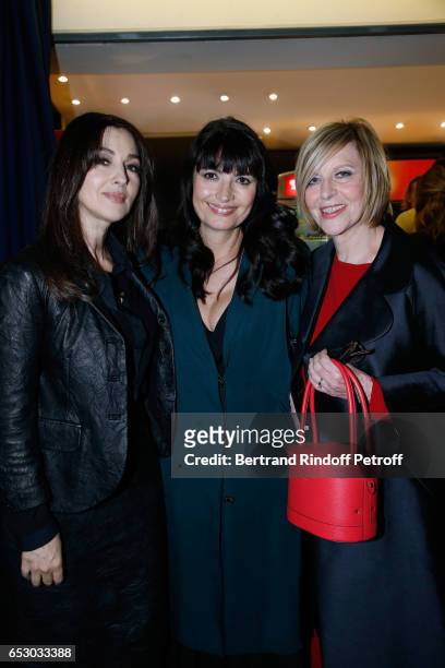 Monica Bellucci, Valerie Perrin and Chantal Ladesou attend the "Chacun sa vie" Paris Premiere at Cinema UGC Normandie on March 13, 2017 in Paris,...