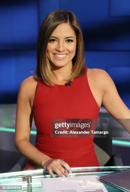 Pamela Silva is seen on the new set of "Primer Impacto" at Univision's Newsport Studios on March 13, 2017 in Miami, Florida.