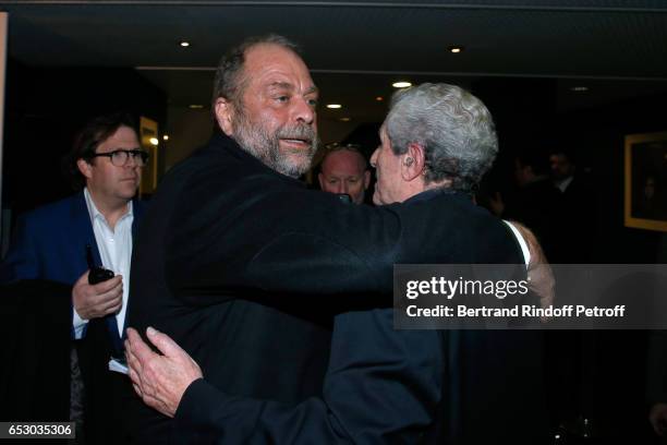 Eric Dupond-Moretti and Director of the movie, Claude Lelouch attend the "Chacun sa vie" Paris Premiere at Cinema UGC Normandie on March 13, 2017 in...