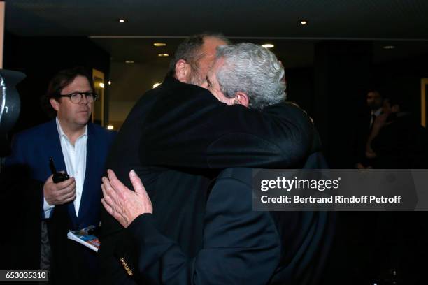 Eric Dupond-Moretti and Director of the movie, Claude Lelouch attend the "Chacun sa vie" Paris Premiere at Cinema UGC Normandie on March 13, 2017 in...