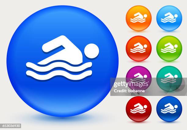 swimming icon on shiny color circle buttons - lagoon stock illustrations