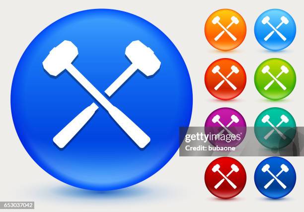 blacksmith lump hammers icon on shiny color circle buttons - blacksmith stock illustrations